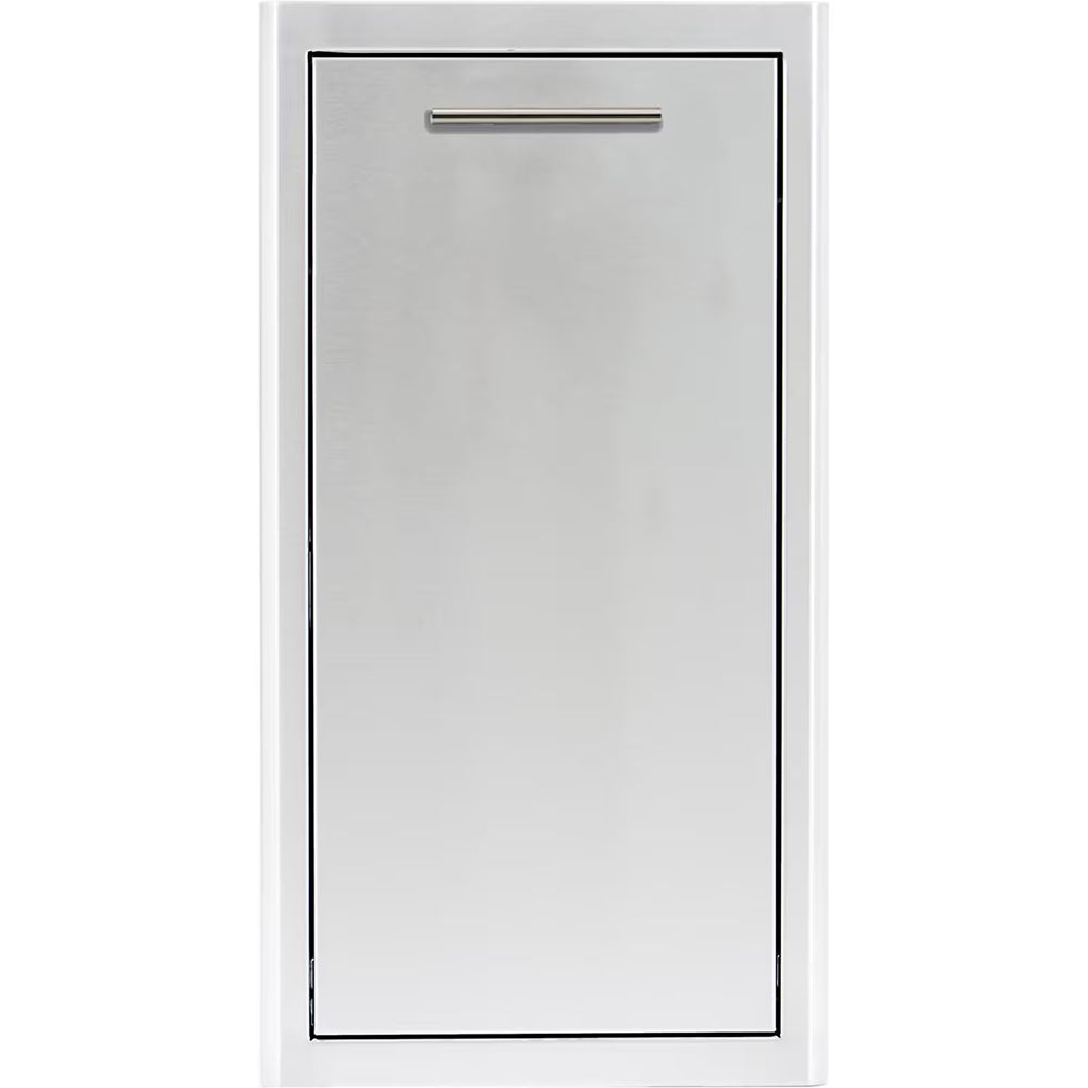 Narrow trash storage drawer front panel with metal handle, white finish