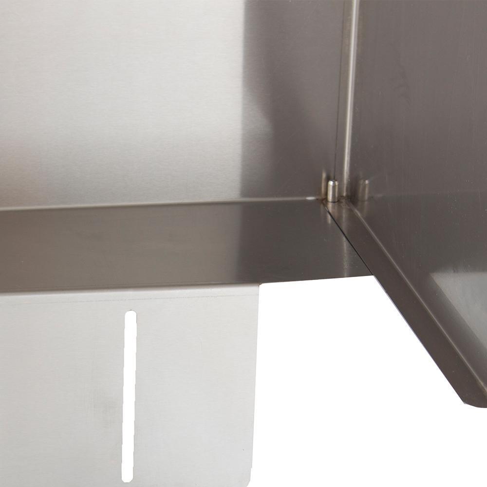 Stainless steel wind guard corner with pin hinges and interior panel