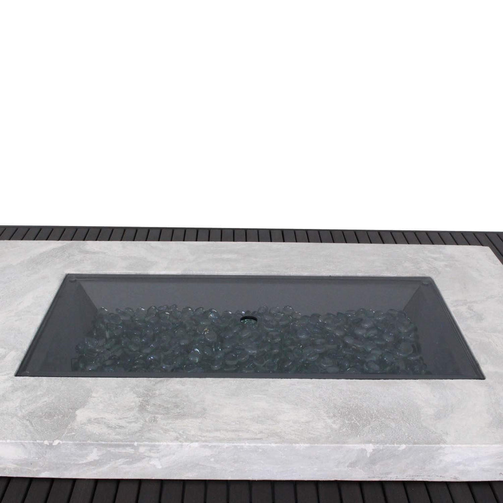 Rectangular gray glass burner cover, dark frame with long clear glass panel