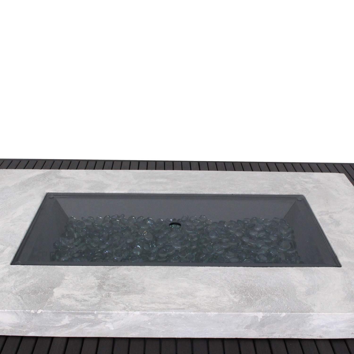 Rectangular gray glass burner cover, dark frame with long clear glass panel