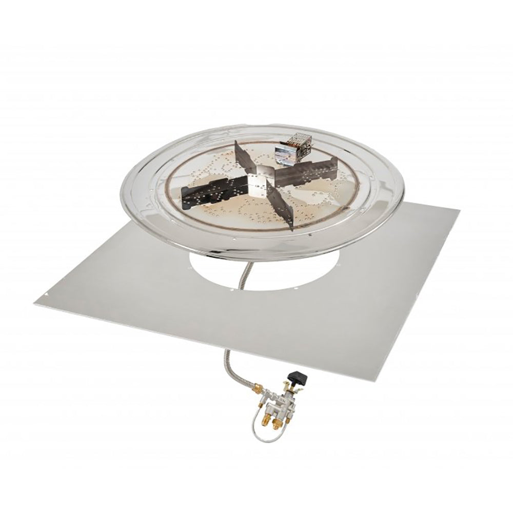 Square stainless steel gas burner kit with round crystal fire insert and spark ignition