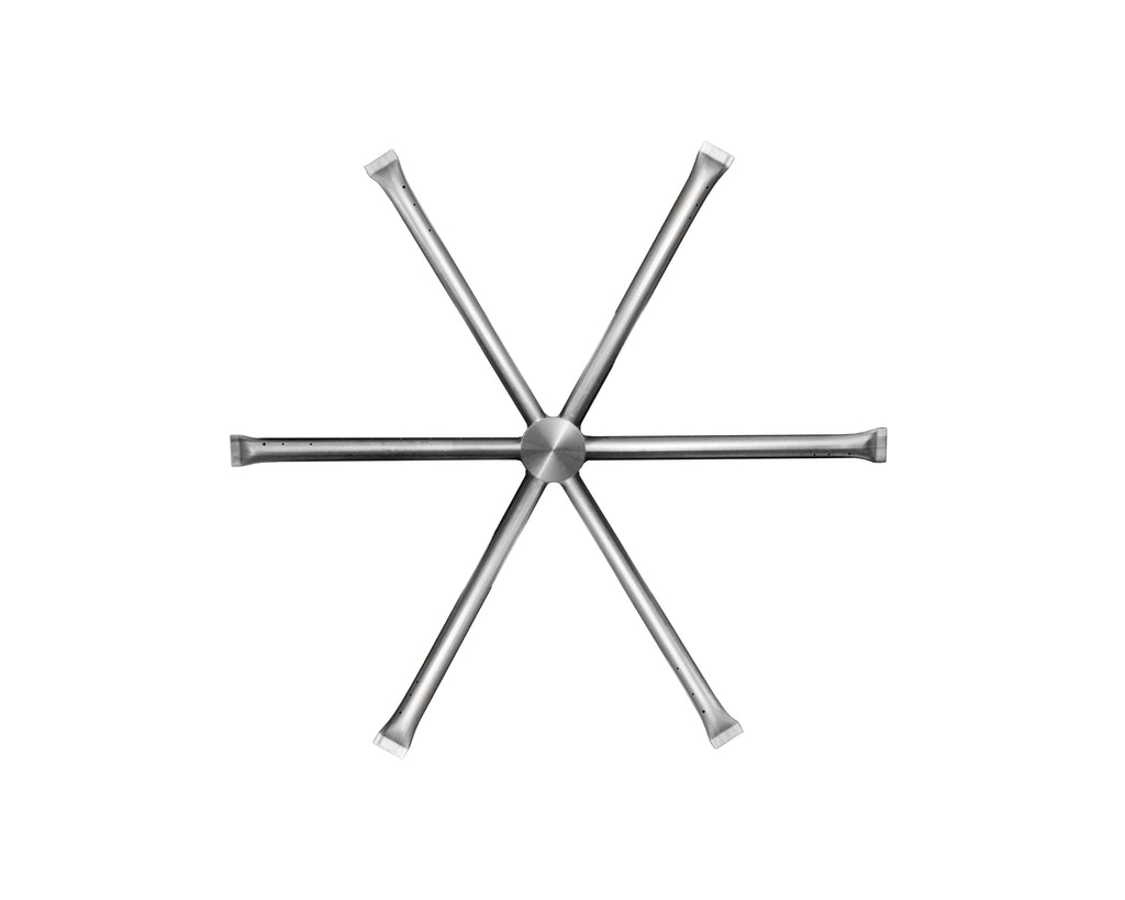 Stainless steel gas fire pit burner assembly with four crossed arms