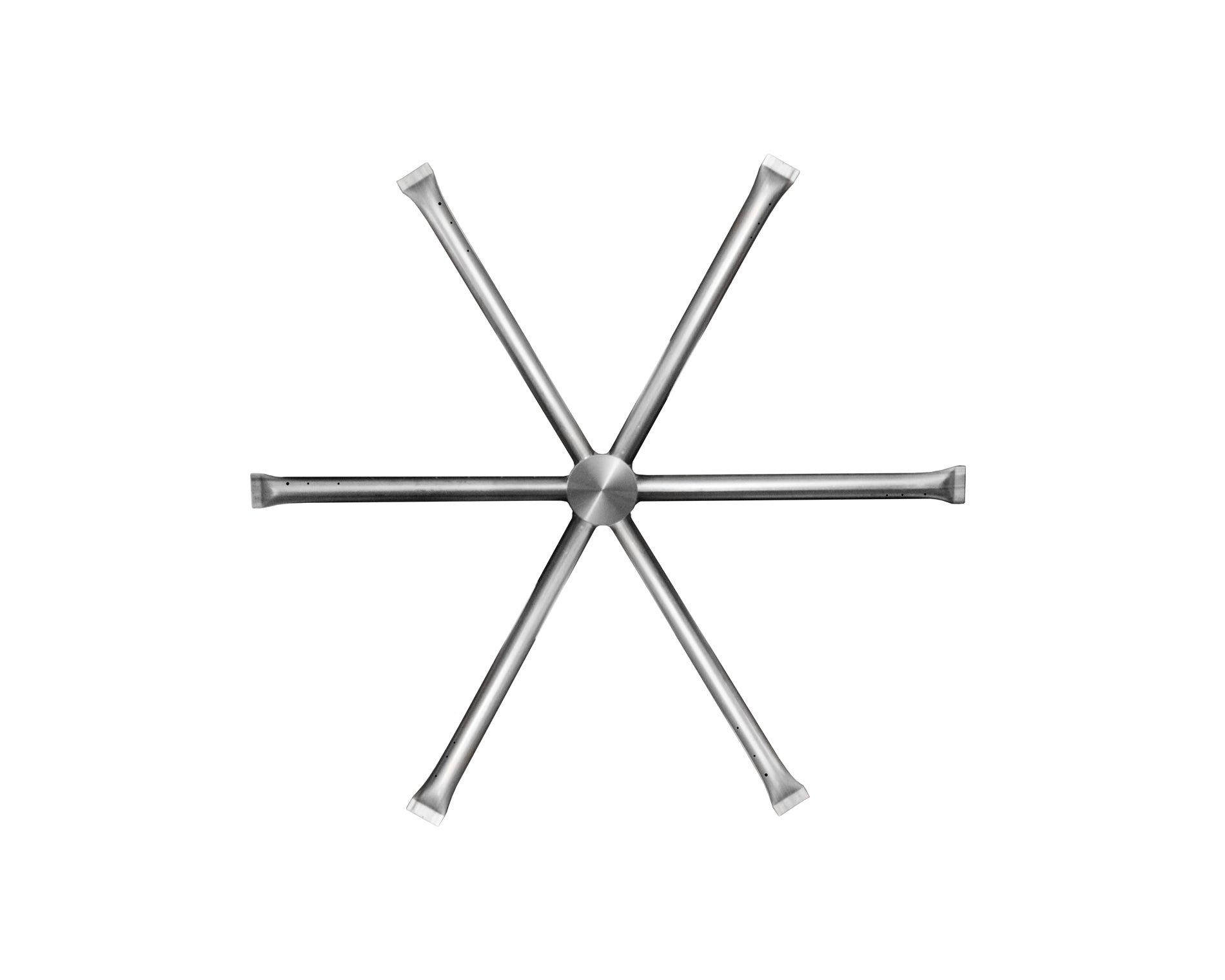 Stainless steel gas fire pit burner assembly with four crossed arms