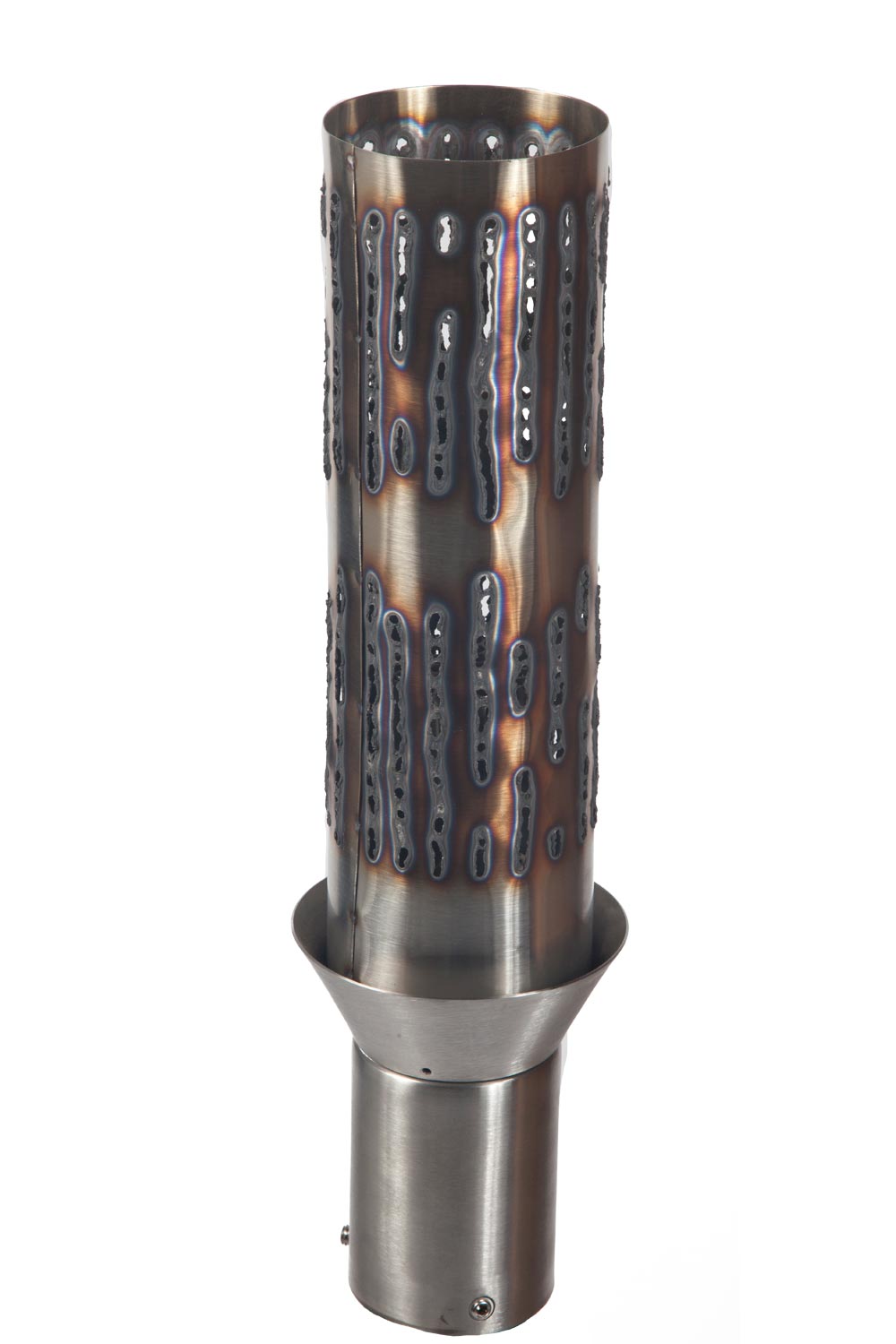Stainless steel gas torch burner head with perforated coppery ports and base