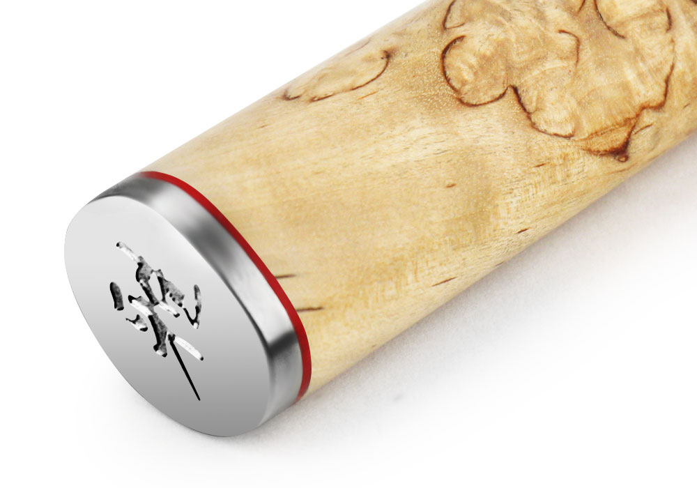 Birchwood handle end cap of Miyabi SG2 paring/utility knife, red accent ring