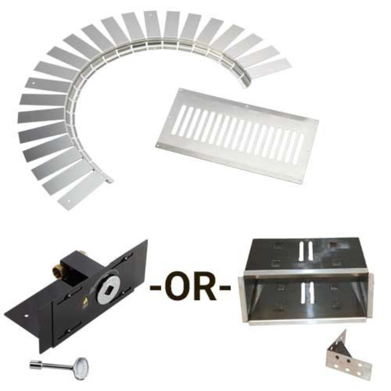 Fire hardscape block kit: vented burner with ignition base and metal rails