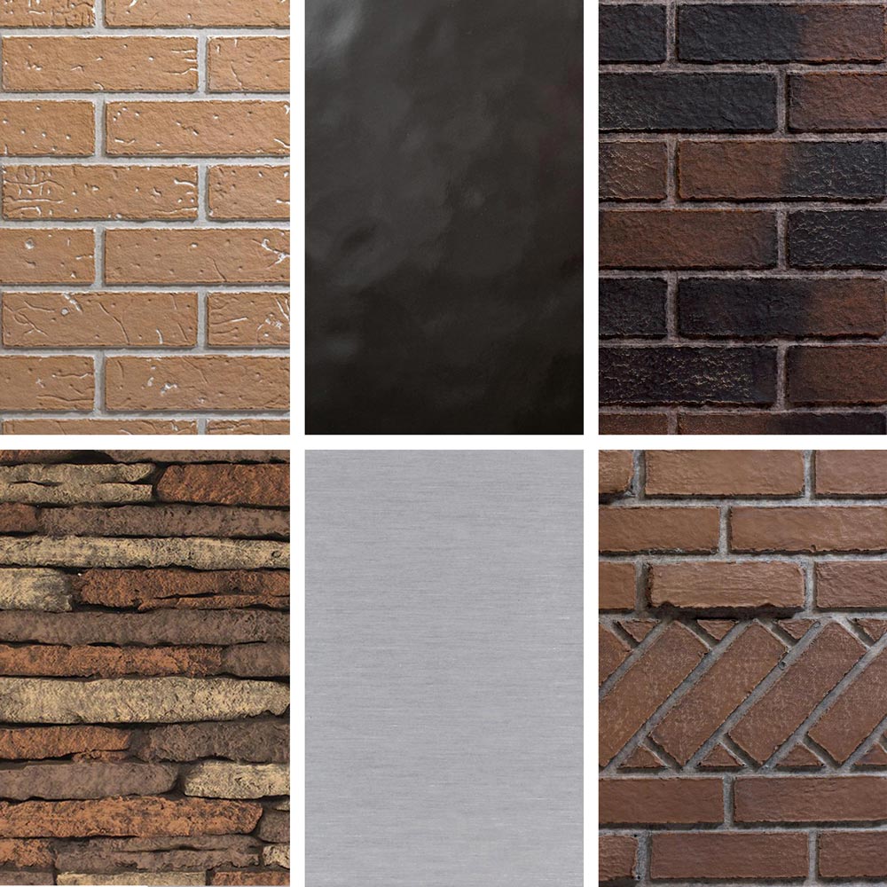 Firebox liner panel with dark brick and slate texture