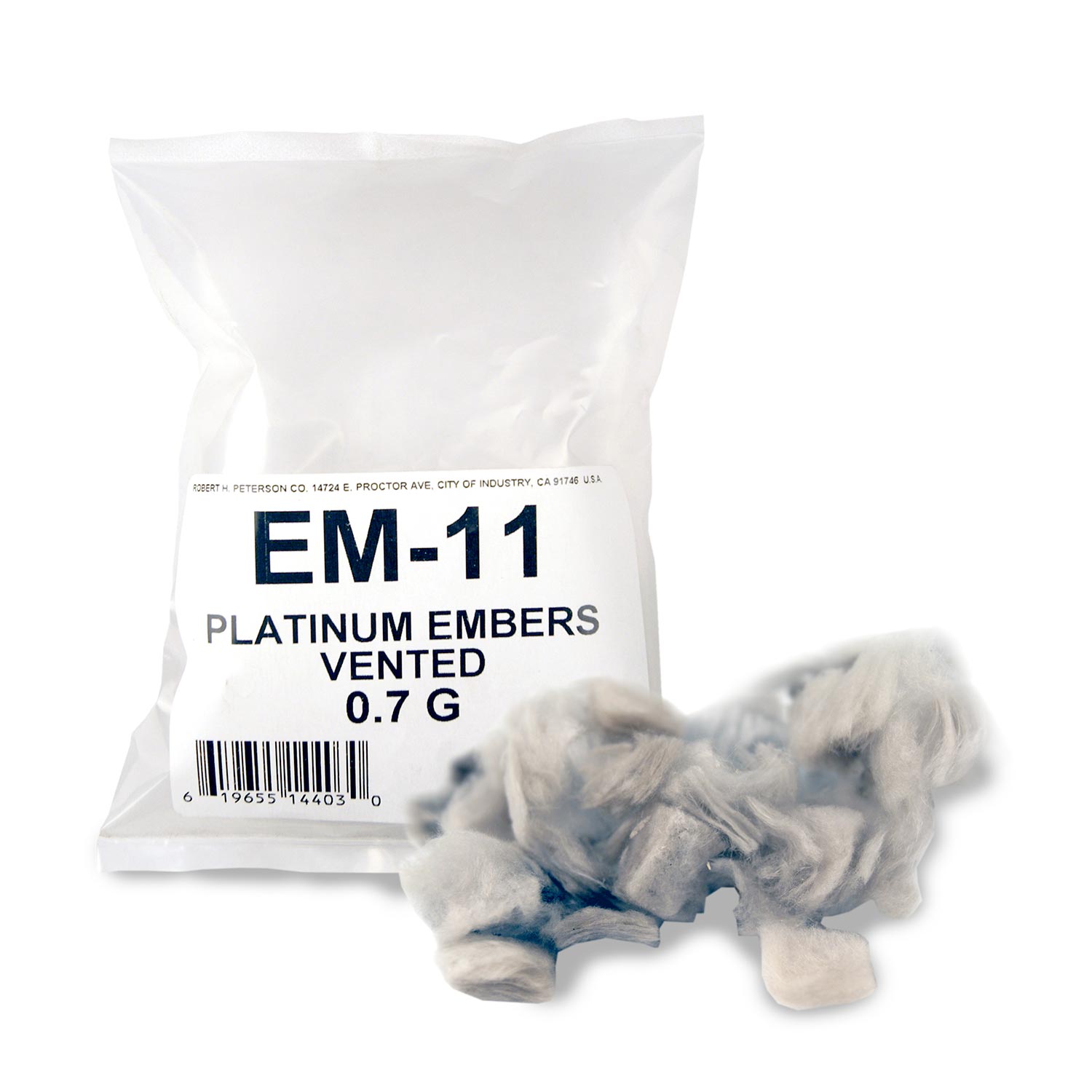Platinum embers vented pack with loose gray-and-blue fire coals, 0.7 g sachet