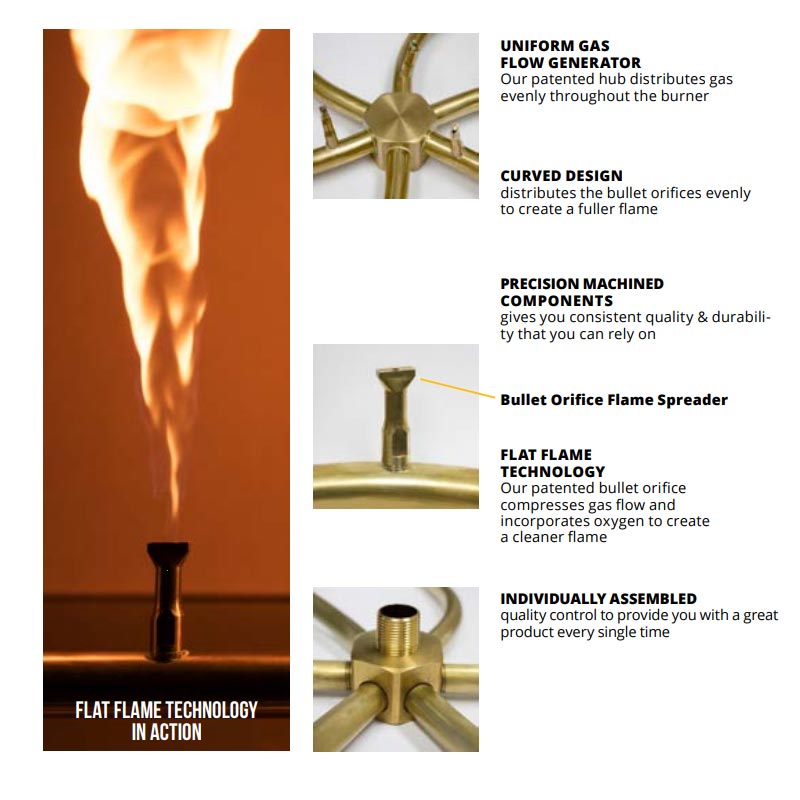 The Outdoor Plus Brass Bullet Electronic Ignition Gas Fire Pit Burner Kit with Round Flat Pan