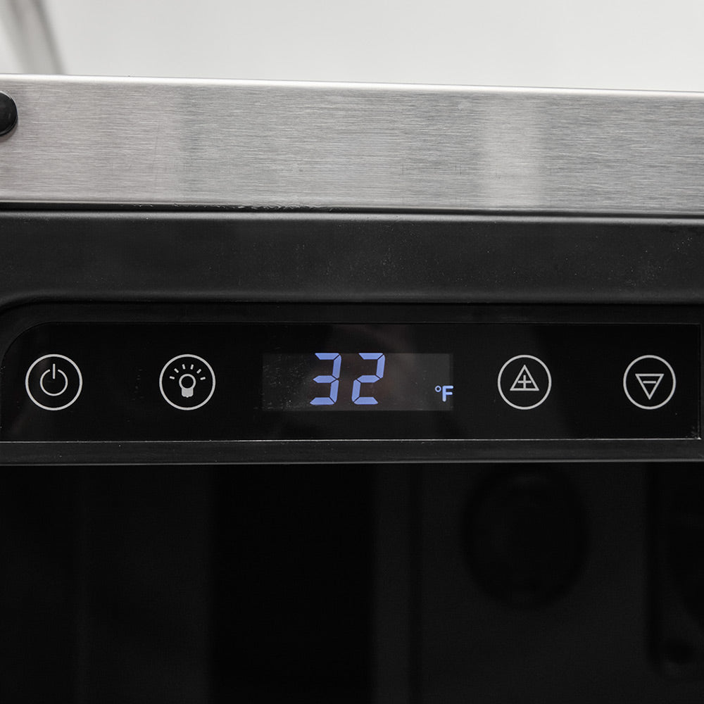 Kegerator control panel showing 32°F digital display