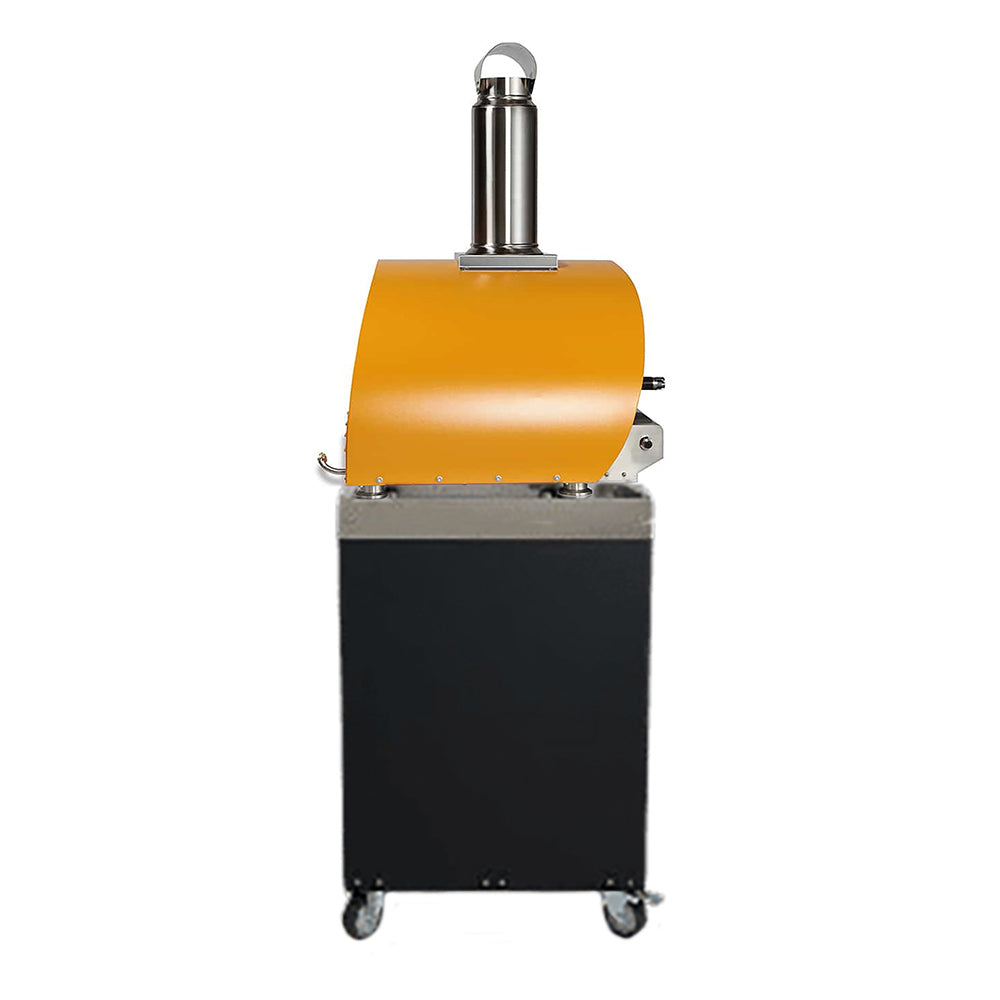 30-inch pizza oven on cart with yellow dome and black cart base