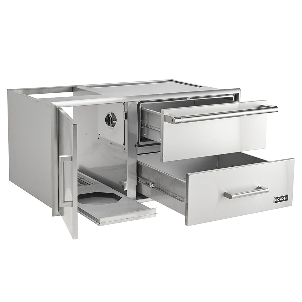 Coyote Stainless Steel Warming Drawer and Pull-Out Drawer Combo, 42-Inch