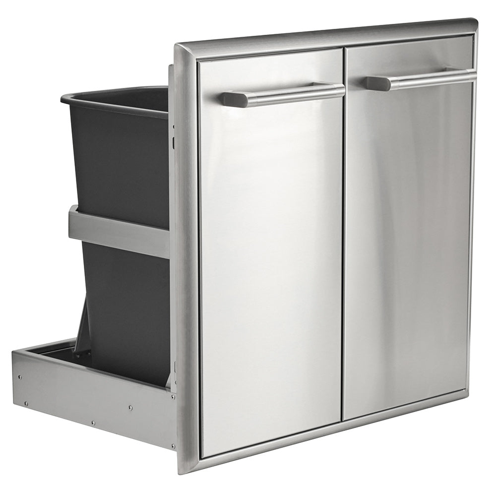 Stainless steel dual pull-out trash and recycle drawers with two front handles