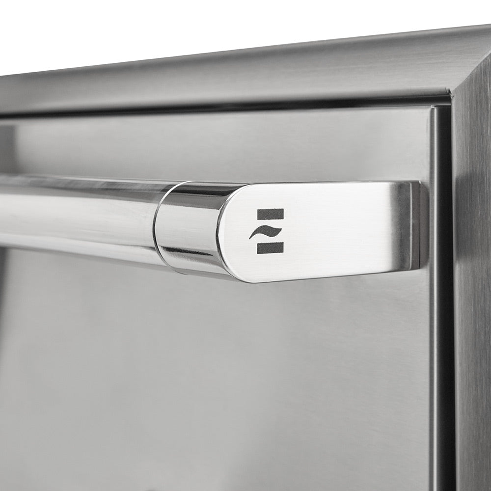 Stainless steel warming drawer pull handle with power icon