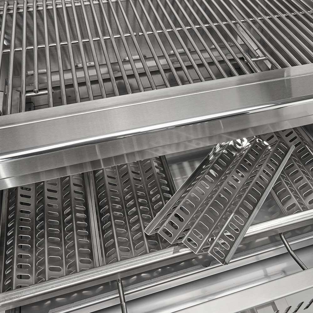 Charcoal grill warming rack and stainless steel support rails above the grates