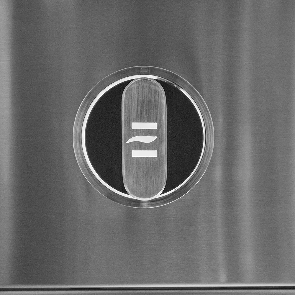 Stainless steel control dial with flame icon