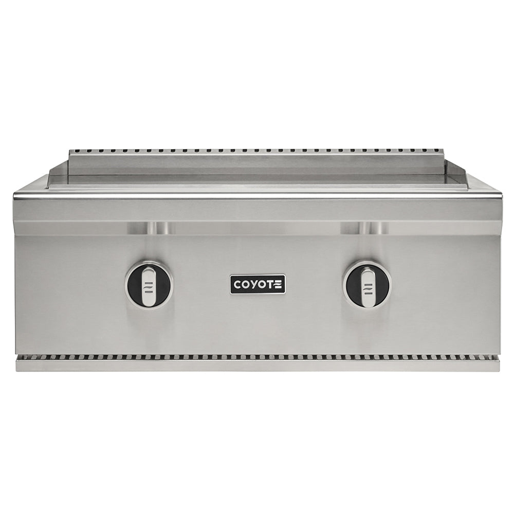 Stainless steel built-in flat top griddle with two control knobs