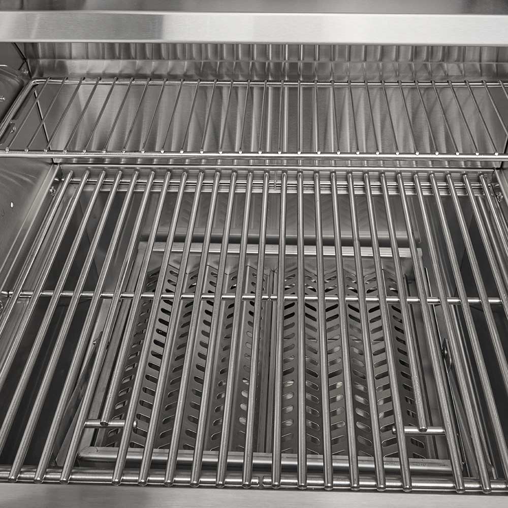 Built-in hybrid grill cooking grates with parallel stainless bars and raised grill pattern