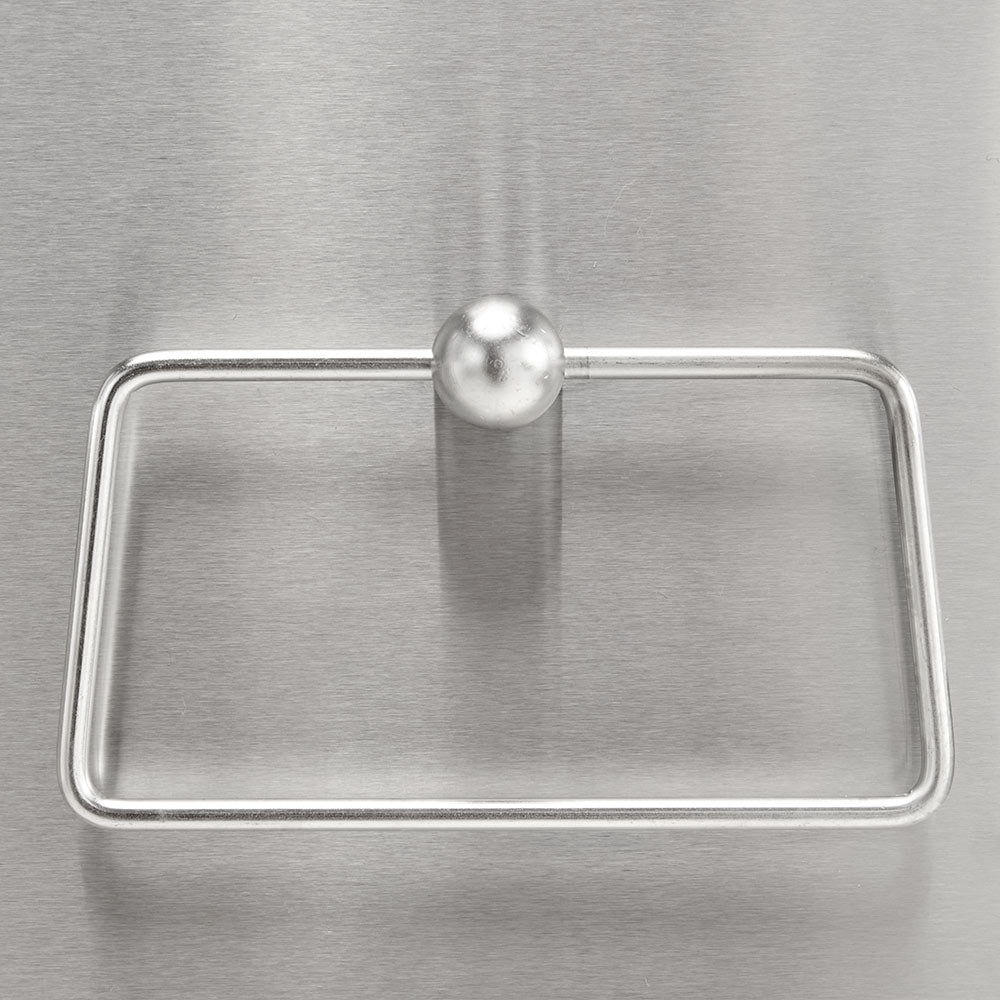 Stainless steel recessed handle on refreshment center front panel