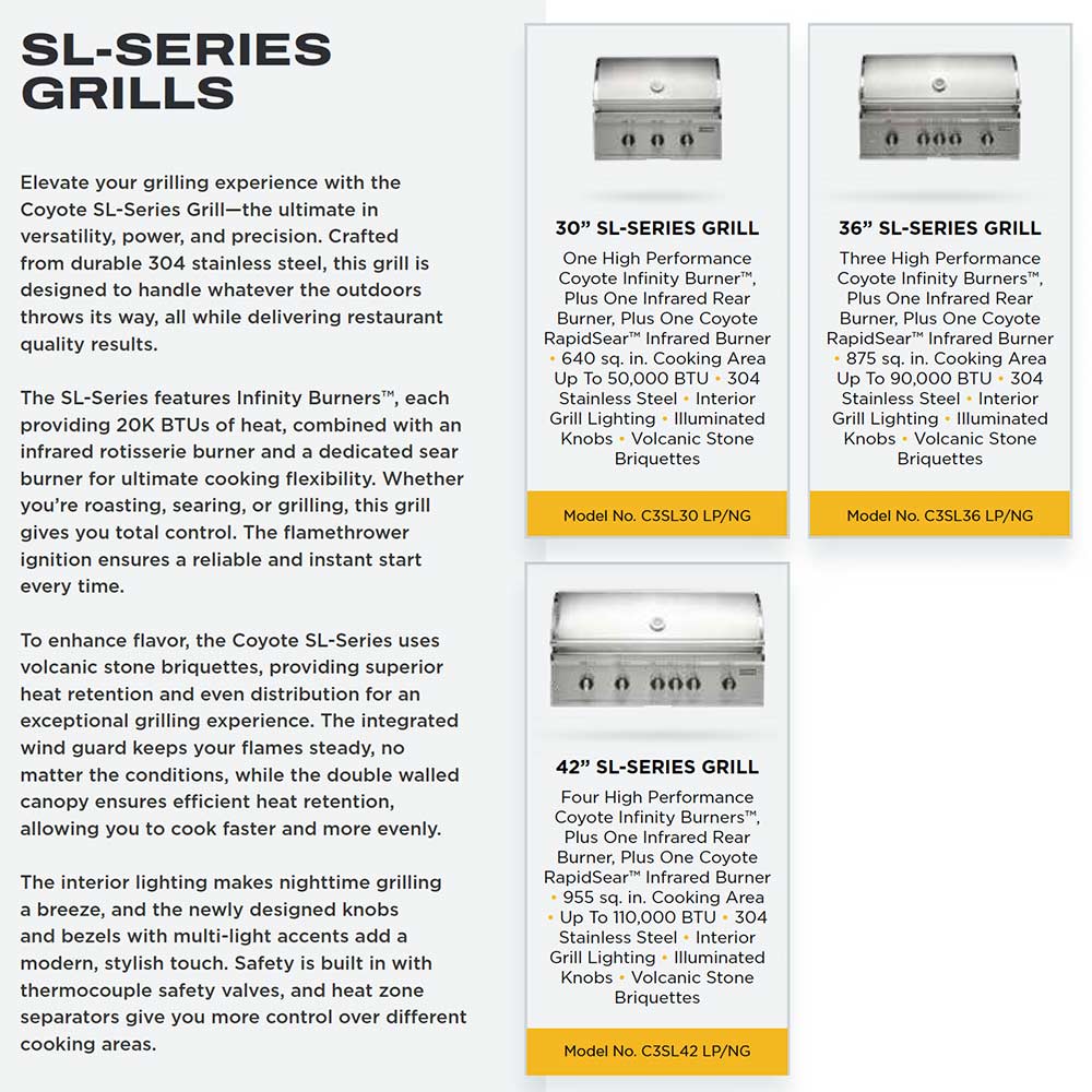 Coyote SL-Series Stainless Steel Freestanding 36-Inch Gas Grill