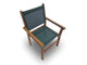 Sling stacking chair with teal fabric seat and back, light wood frame