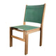 Green sling seat and back side chair with light wood armrests and frame