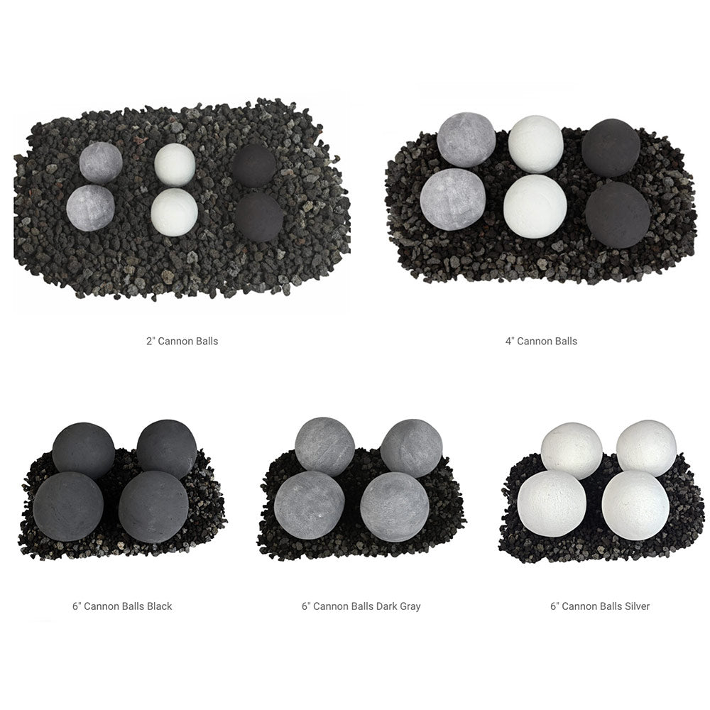 Cannon balls set with black, dark gray, and silver-tone balls