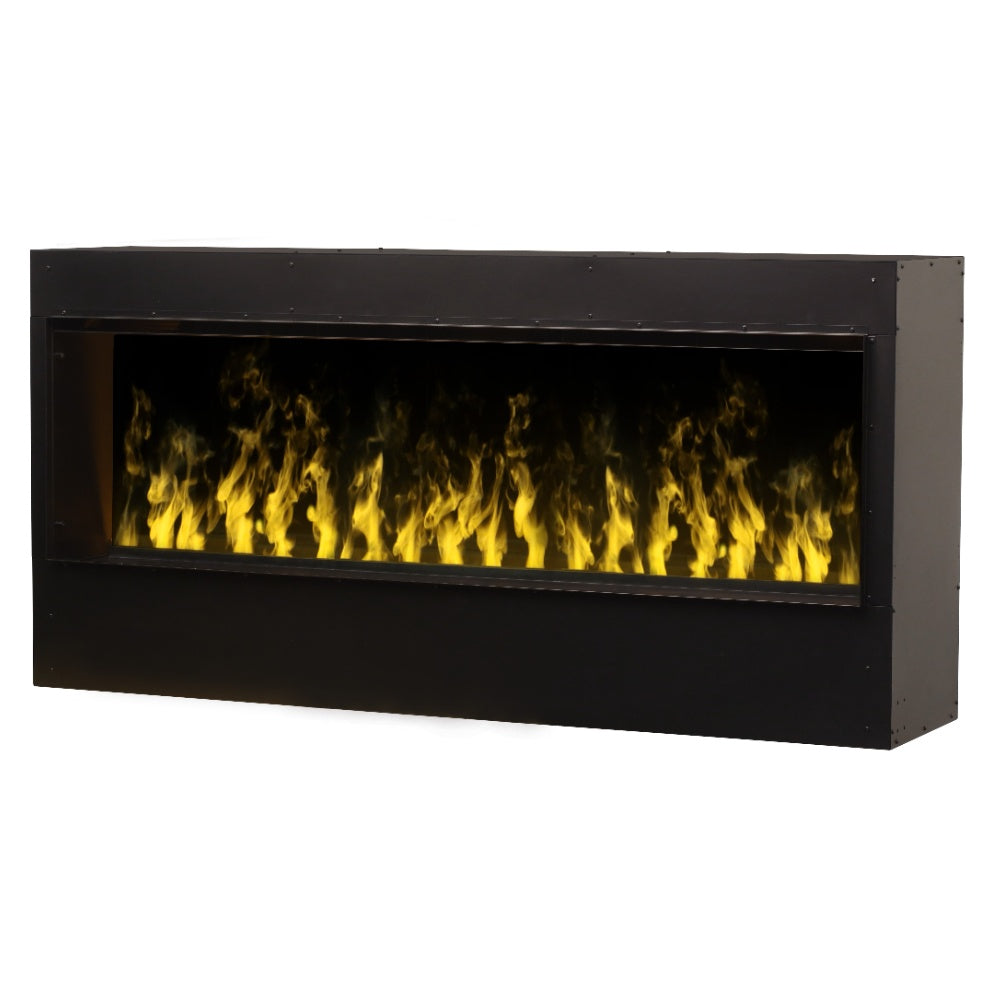 Electric water vapor firebox with bright yellow RGB flame effect in rectangular black frame