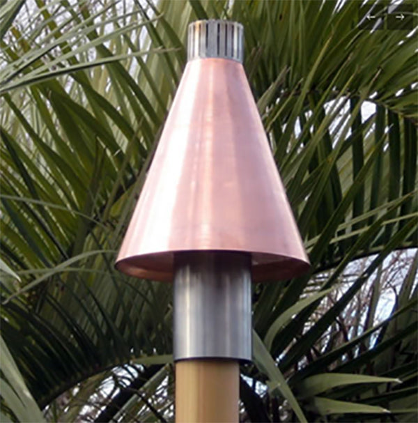 Copper cone gas torch head with silver collar and domed top