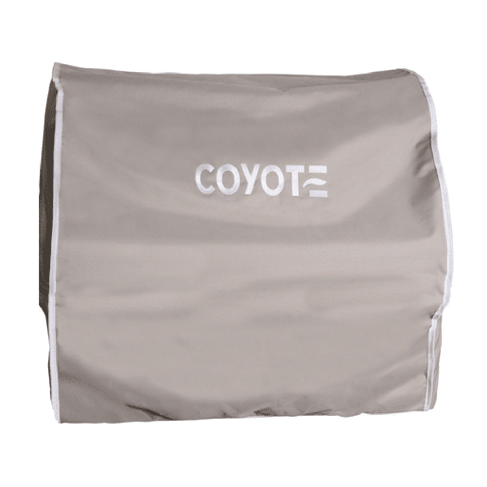 Light gray vinyl grill cover with Coyote logo and elasticized hem