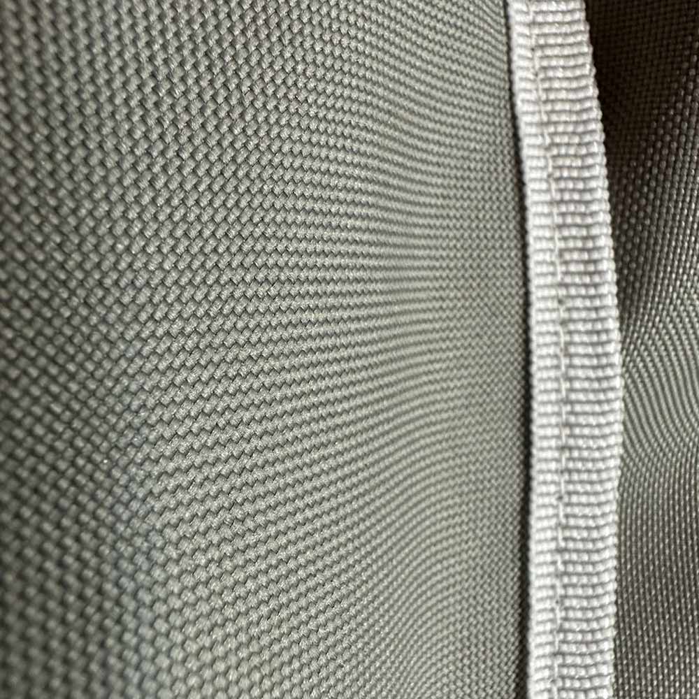 Vinyl grill cover edge with stitched trim, light gray