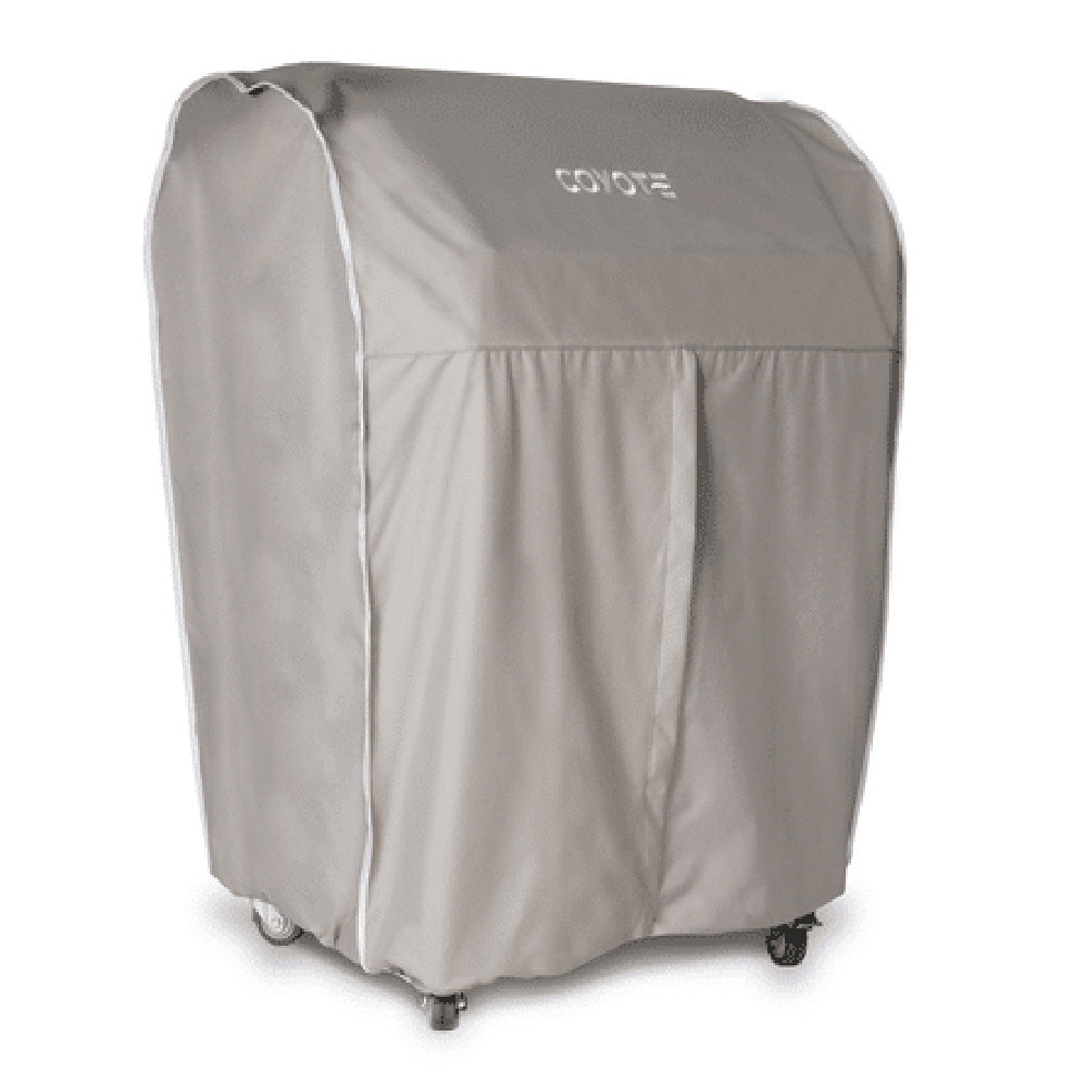 Light gray grill cover with Coyote logo and elastic hem, vinyl