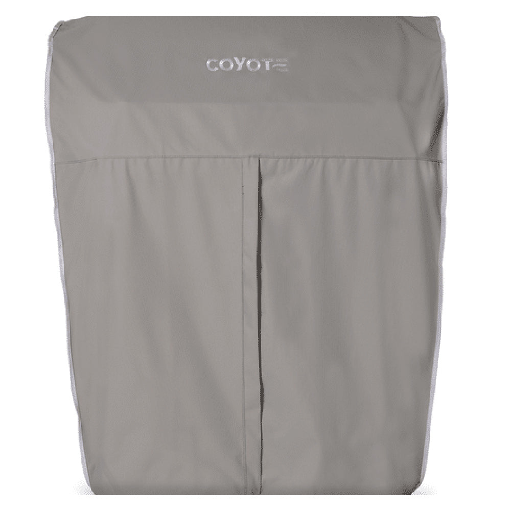 Light gray vinyl grill cover with Coyote logo and vertical panel seams