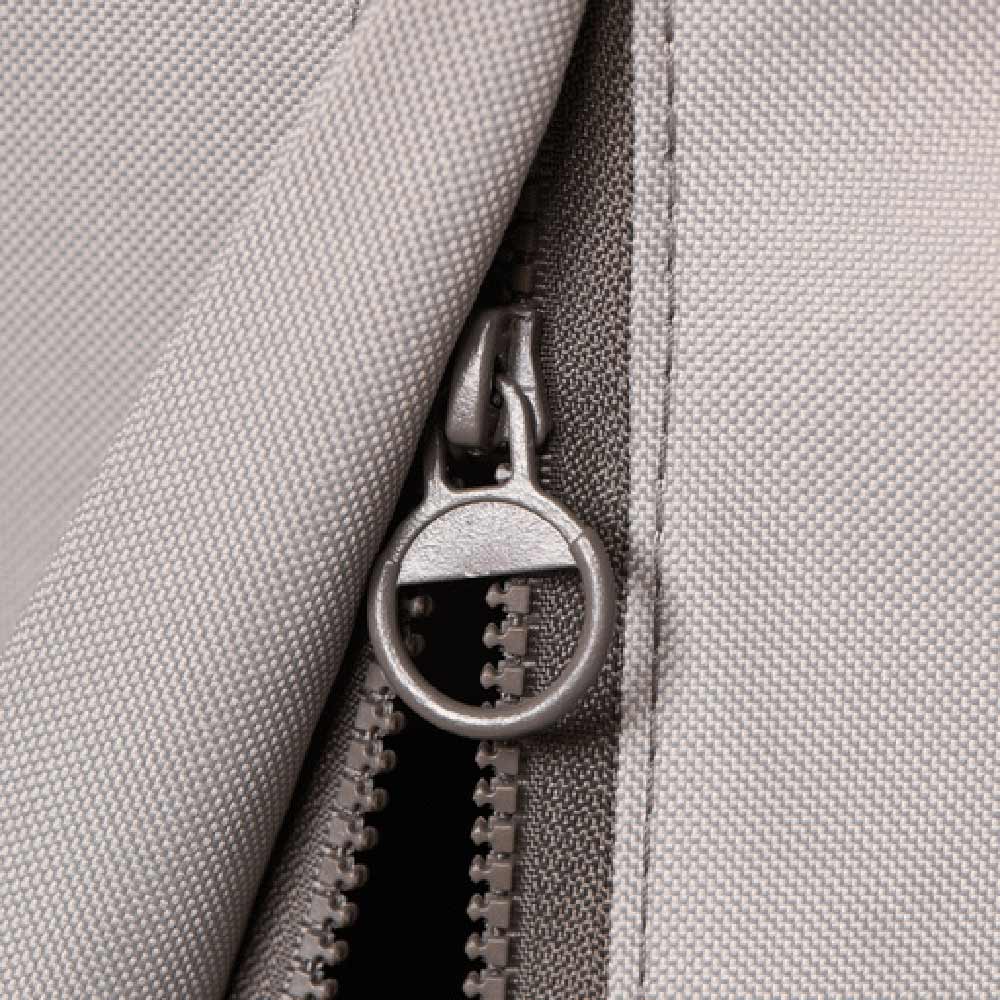 Light gray vinyl grill cover zipper pull with cord lock ring