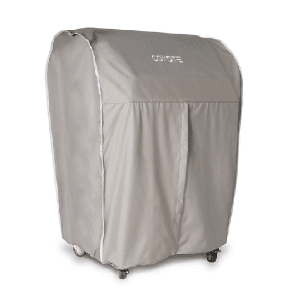 Light gray vinyl grill cover with COYOTE logo and fitted bottom for 36-inch grill