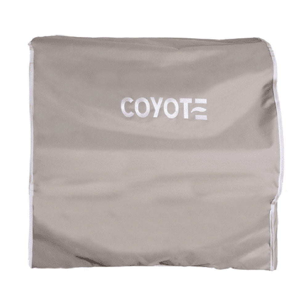 Coyote light gray vinyl grill cover with COYOTE logo for 36-inch pellet grill