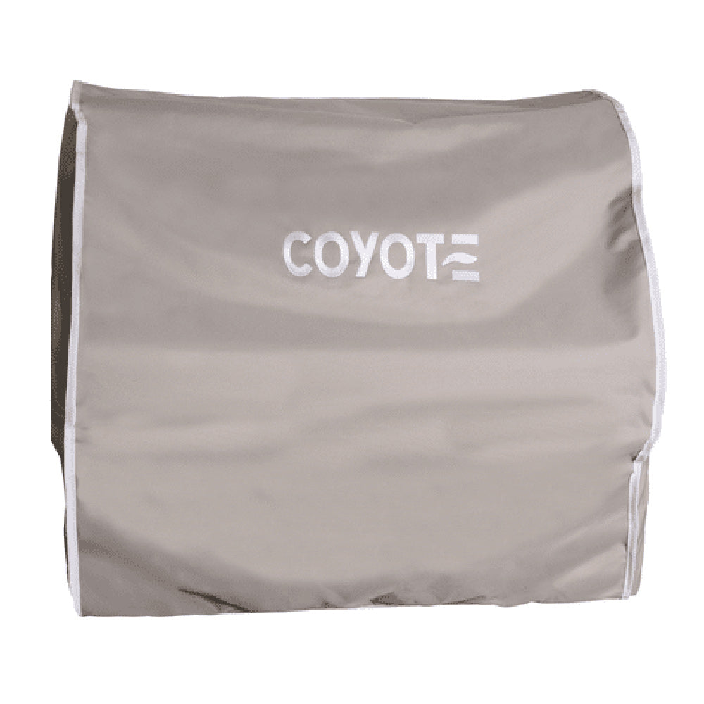 Coyote light gray vinyl grill cover with COYOTE logo, front view for 36-inch grill