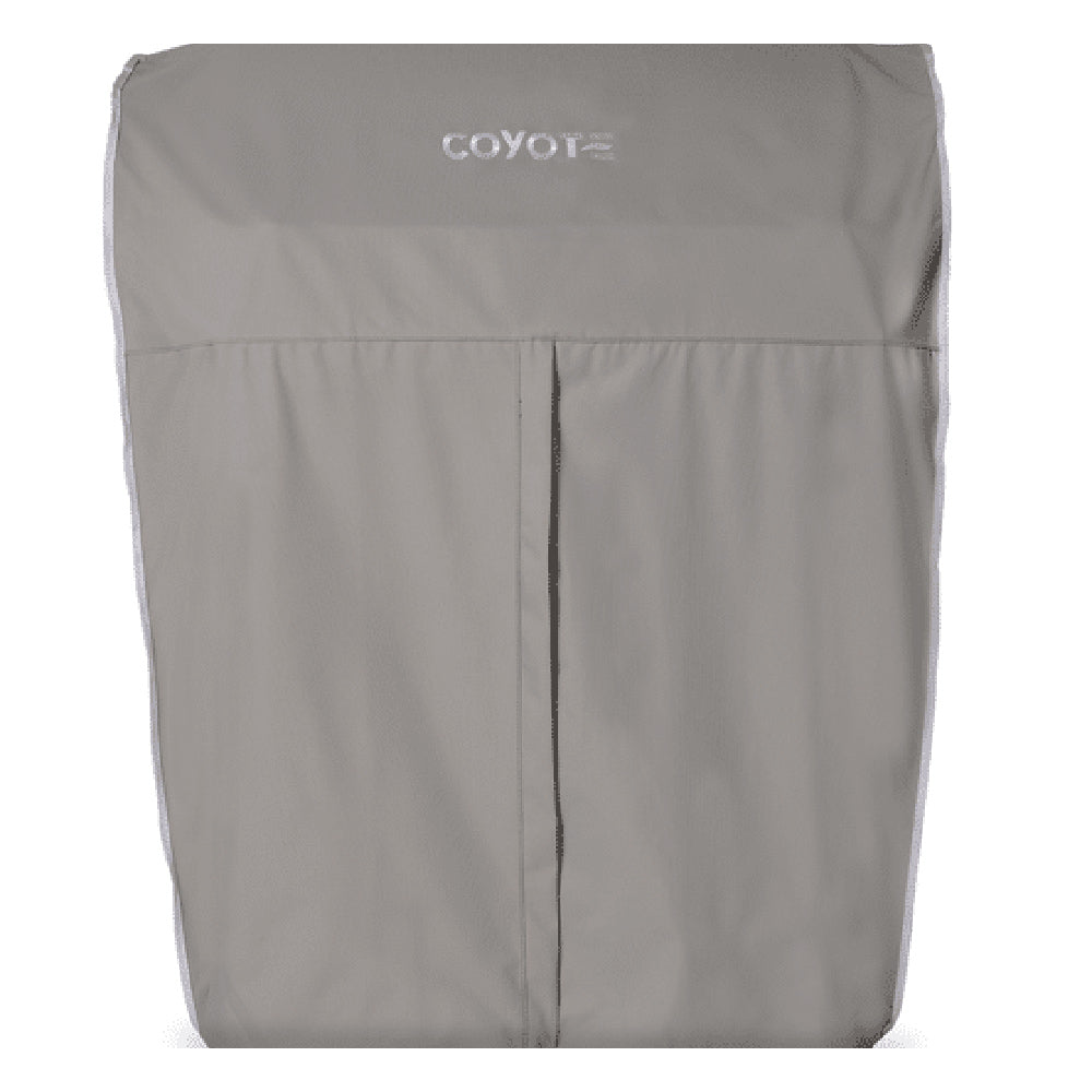 Light gray vinyl grill cover with front panel seams and Coyote logo