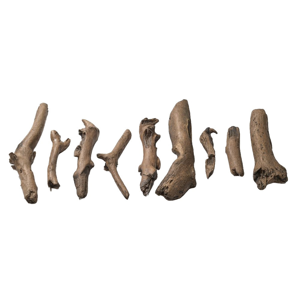 Molded driftwood-style fireplace logs, gray-brown pieces set
