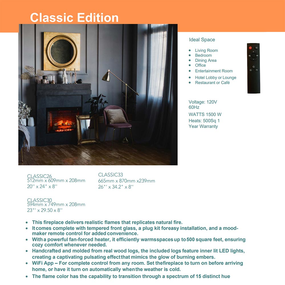 Amantii Fire and Ice Classic Built-In Electric Fireplace