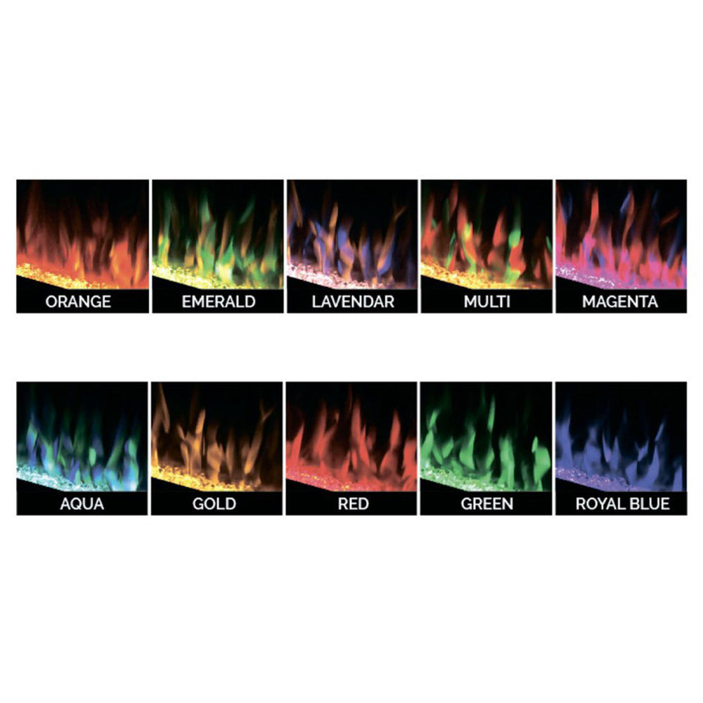 Electric fireplace flame color options panel showing multiple flame colors