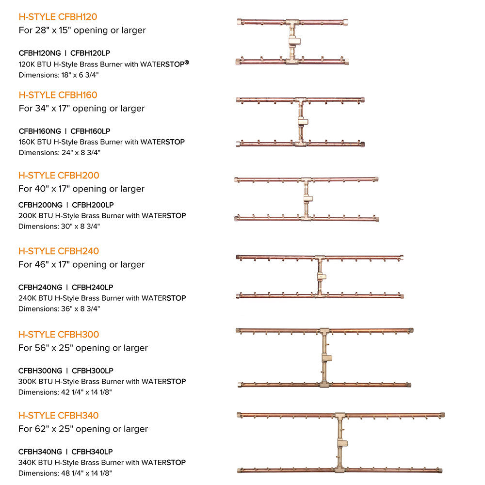 Crossfire by Warming Trends CFBH Match Light H-Style Brass Gas Fire Pit Burner