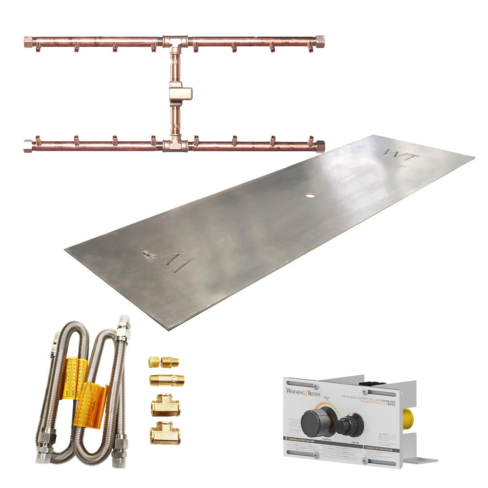 Brass fire pit burner kit with H-style burner tubes and control valve components
