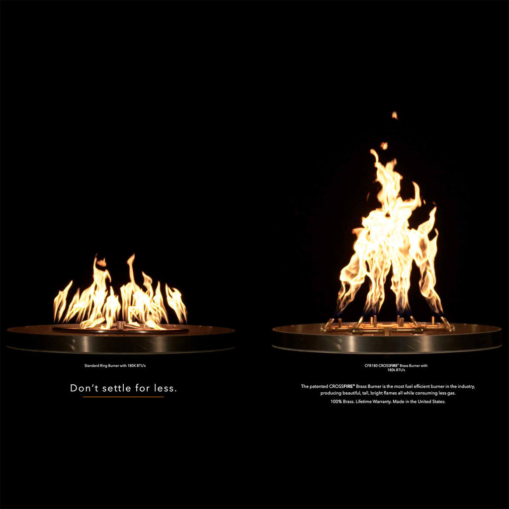 Gas fire pit burner kit with active flames across the burner surface