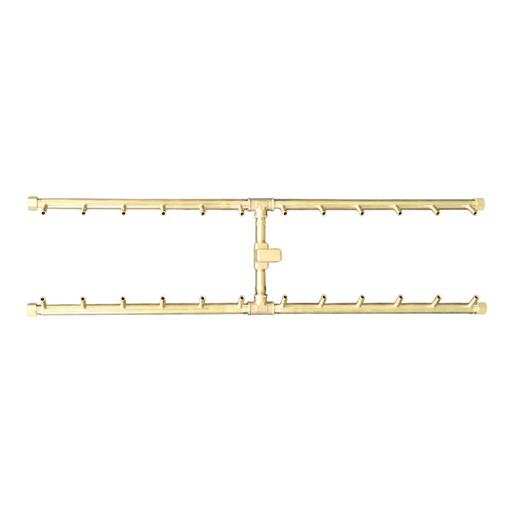 Brass fire pit burner with H-style crossfire manifold and match-light valve