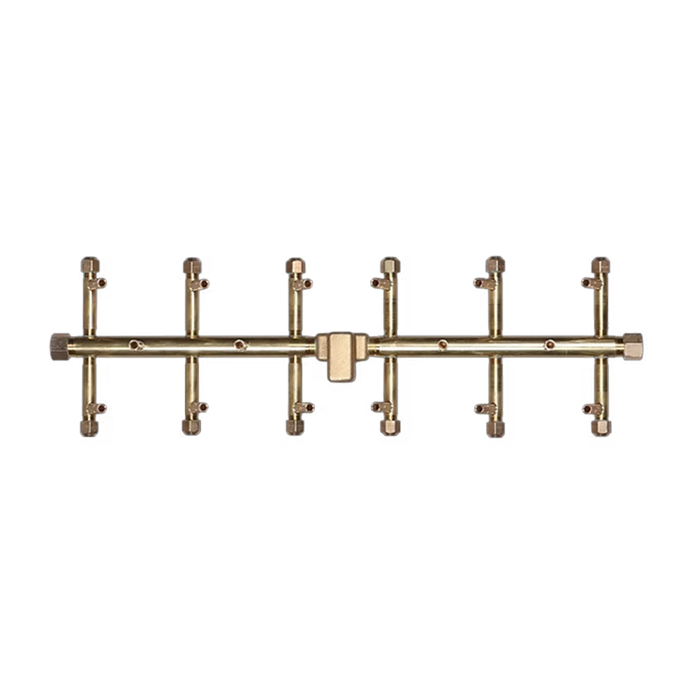 Brass tree-style fire pit burner with multiple upright igniter posts