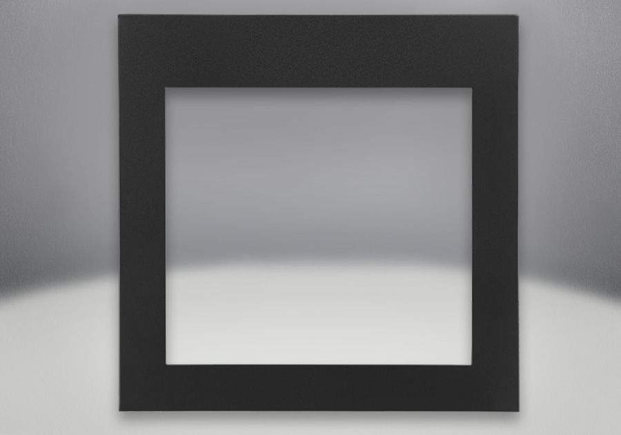 Napoleon decorative fireplace front with dark square frame and inset opening