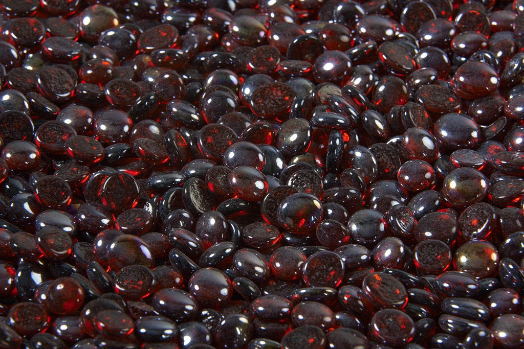 Ruby red fire glass gems, glossy round beads for fire pits