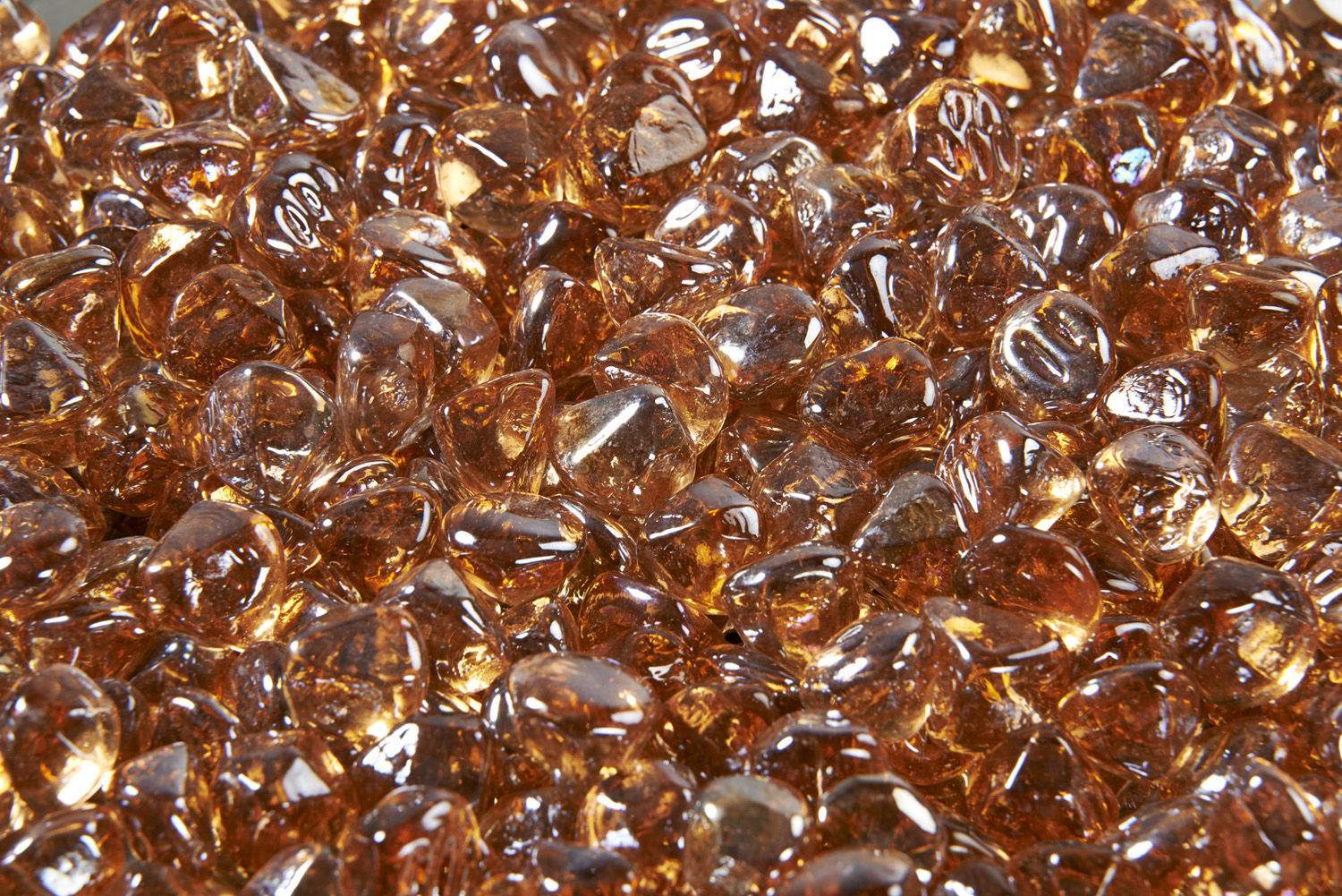 Copper fire glass diamonds, large—close-up of amber-brown crystal pieces