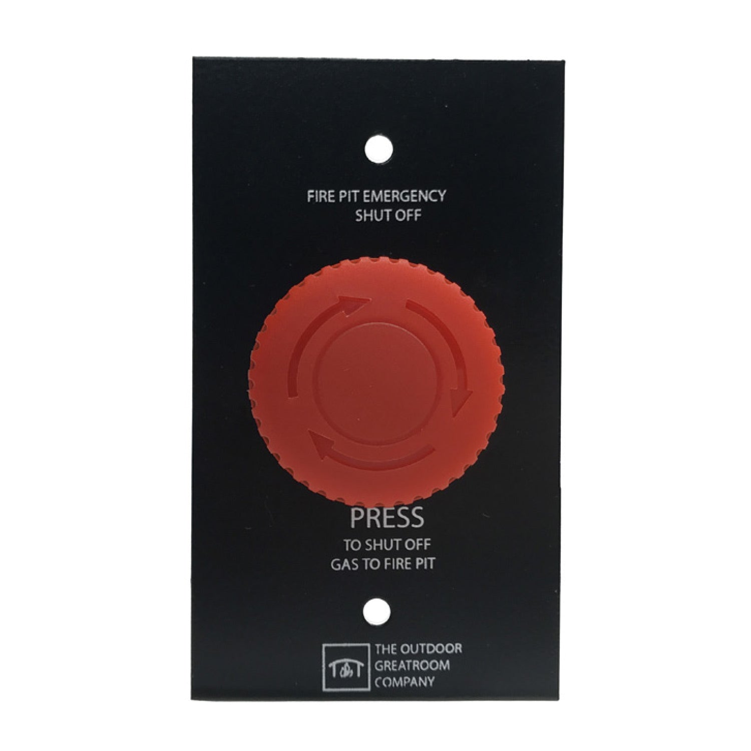 Emergency stop button panel with red circular push button and fire emergency labels
